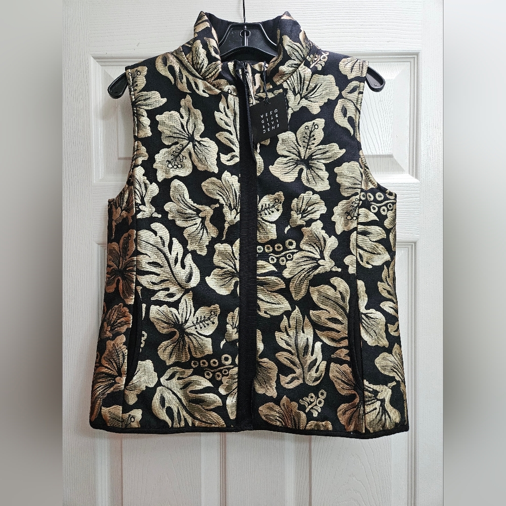 ES' GIVIEN Black and Gold Floral Vest